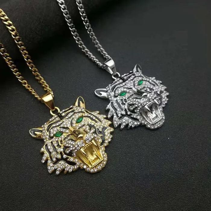 Wholesale Tiger Head Bottle Opener Pendant | Hip Hop Iced Out Gold-Plated Titanium Steel Necklace Bulk Supplier