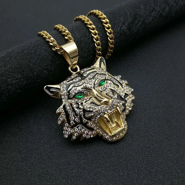 Wholesale Tiger Head Bottle Opener Pendant | Hip Hop Iced Out Gold-Plated Titanium Steel Necklace Bulk Supplier
