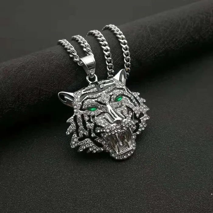 Wholesale Tiger Head Bottle Opener Pendant | Hip Hop Iced Out Gold-Plated Titanium Steel Necklace Bulk Supplier