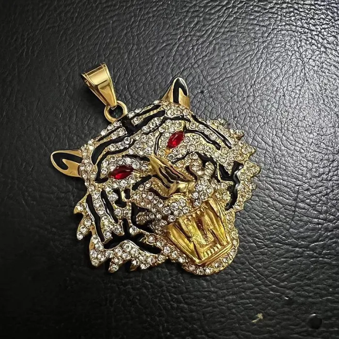 Wholesale Tiger Head Bottle Opener Pendant | Hip Hop Iced Out Gold-Plated Titanium Steel Necklace Bulk Supplier