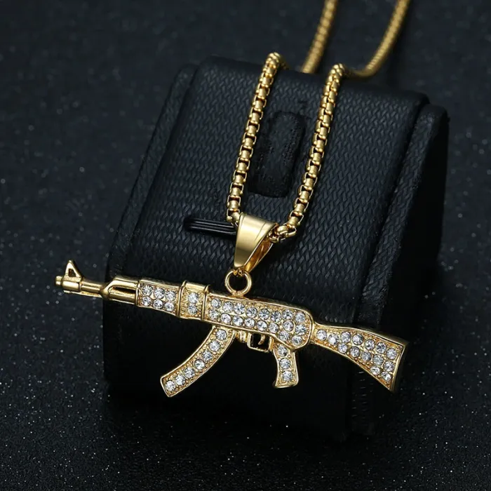 Wholesale AK47 Pendant Necklace | Hip Hop Iced Out Gold-Plated Stainless Steel Jewelry Bulk Supplier
