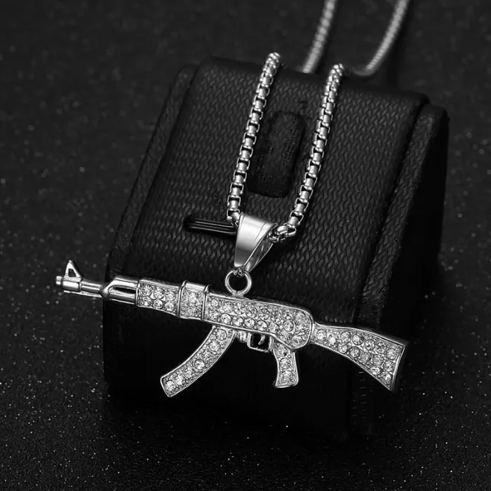 Wholesale AK47 Pendant Necklace | Hip Hop Iced Out Gold-Plated Stainless Steel Jewelry Bulk Supplier