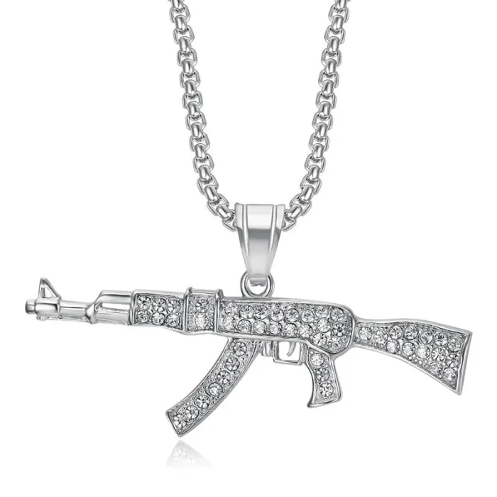 Wholesale AK47 Pendant Necklace | Hip Hop Iced Out Gold-Plated Stainless Steel Jewelry Bulk Supplier