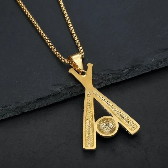 Wholesale Baseball Pendant Necklace | Hip Hop Iced Out Color-Retaining Gold Stainless Steel Jewelry Bulk Supplier
