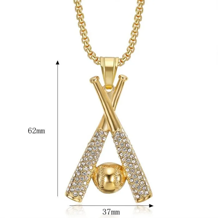 Wholesale Baseball Pendant Necklace | Hip Hop Iced Out Color-Retaining Gold Stainless Steel Jewelry Bulk Supplier