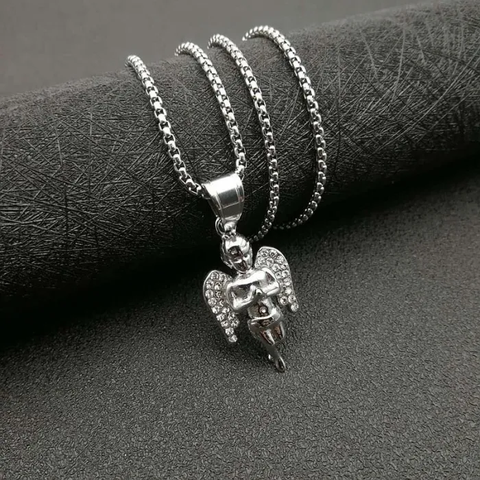 Wholesale Praying Angel Pendant Necklace | Hip Hop Iced Out Gold-Plated Titanium Steel Jewelry Bulk Supplier