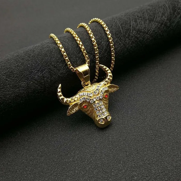 Wholesale Bull Head Pendant Necklace | Hip Hop Iced Out Gold-Plated Titanium Steel Jewelry Bulk Supplier