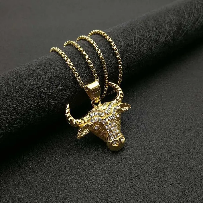 Wholesale Bull Head Pendant Necklace | Hip Hop Iced Out Gold-Plated Titanium Steel Jewelry Bulk Supplier