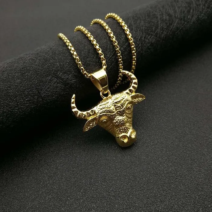 Wholesale Bull Head Pendant Necklace | Hip Hop Iced Out Gold-Plated Titanium Steel Jewelry Bulk Supplier