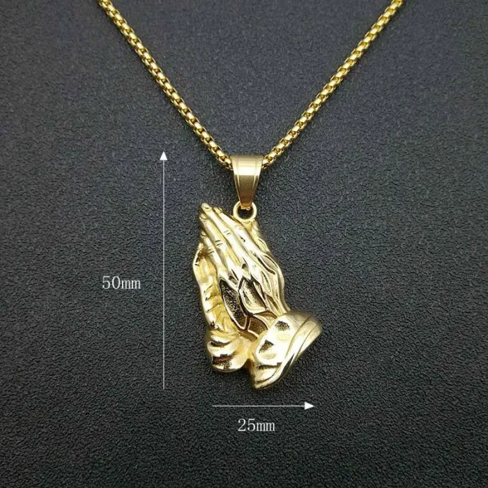 Wholesale Buddha Hand Pendant Necklace | Hip Hop Gold-Plated Stainless Steel Prayer Jewelry Bulk Supplier