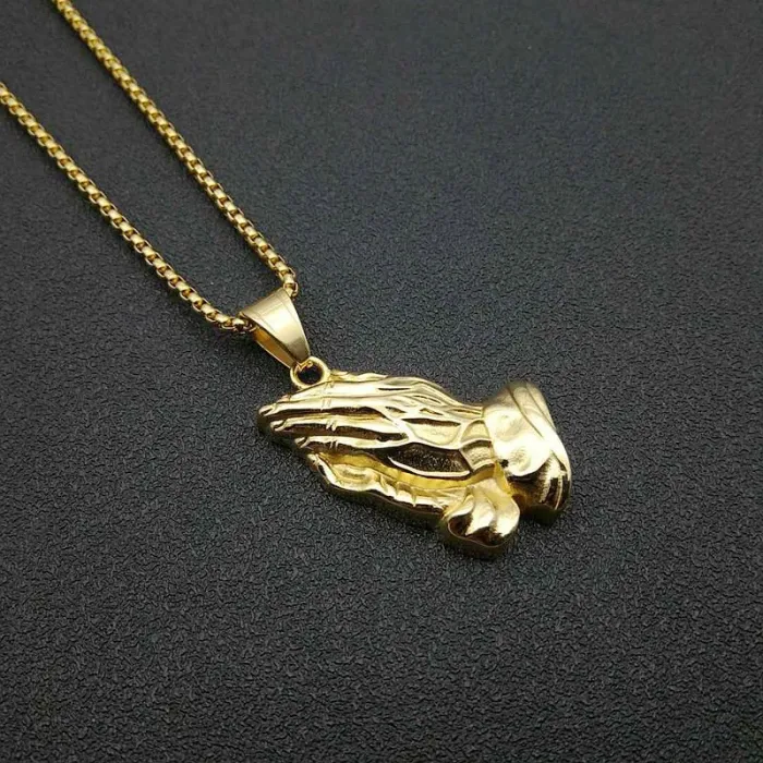 Wholesale Buddha Hand Pendant Necklace | Hip Hop Gold-Plated Stainless Steel Prayer Jewelry Bulk Supplier