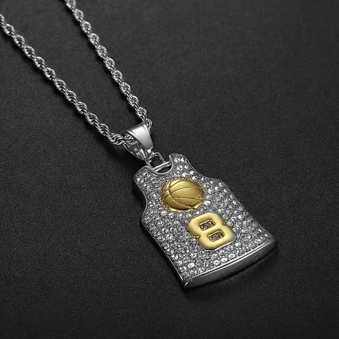 Wholesale Kobe #8 Jersey Pendant Necklace | Hip Hop Iced Out Lakers Basketball Gold-Plated Stainless Steel Jewelry