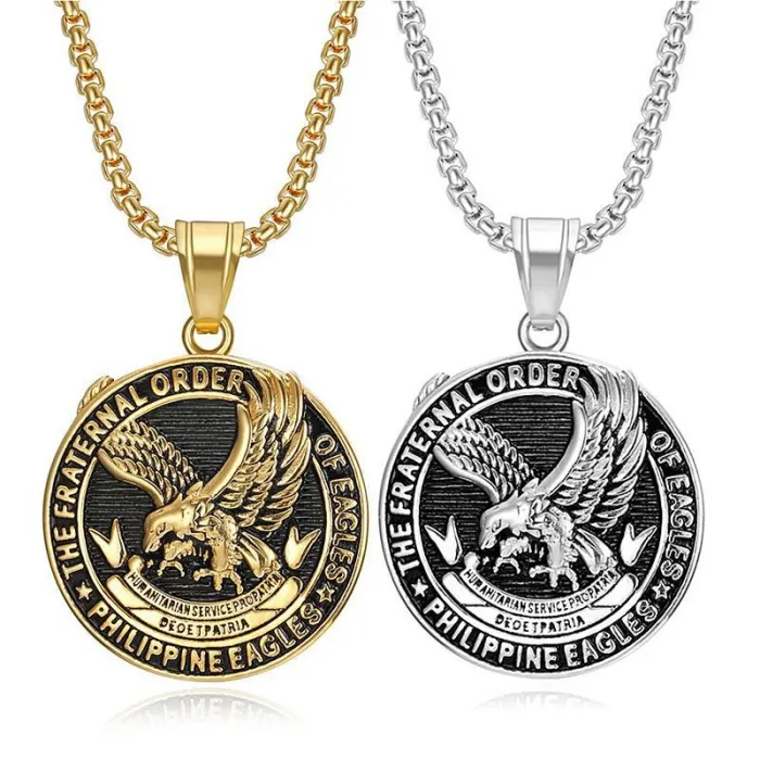Wholesale Philippine Eagle Pendant Necklace | Vintage Blackened Letter Gold-Plated Titanium Steel Jewelry Supplier