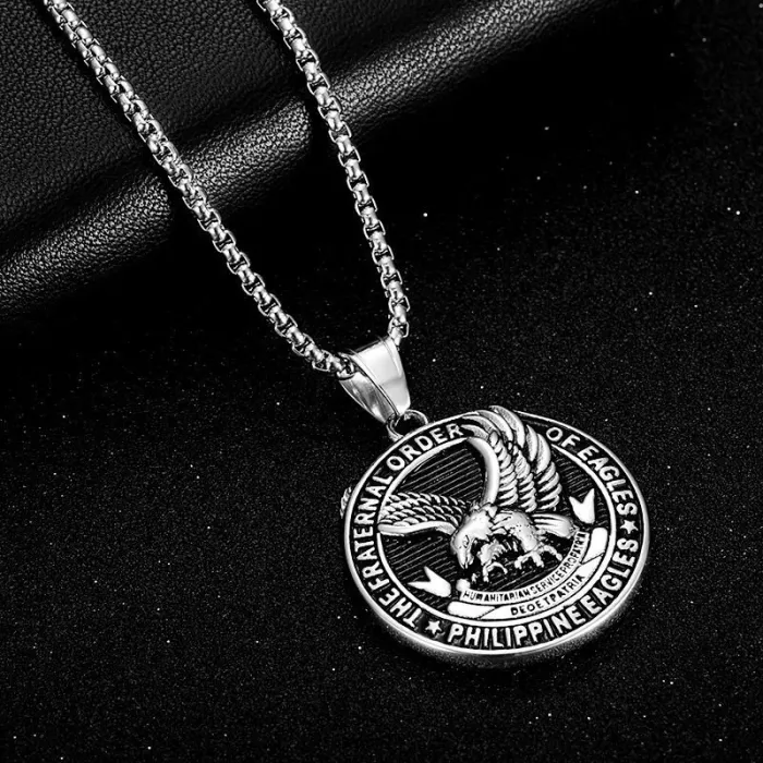 Wholesale Philippine Eagle Pendant Necklace | Vintage Blackened Letter Gold-Plated Titanium Steel Jewelry Supplier