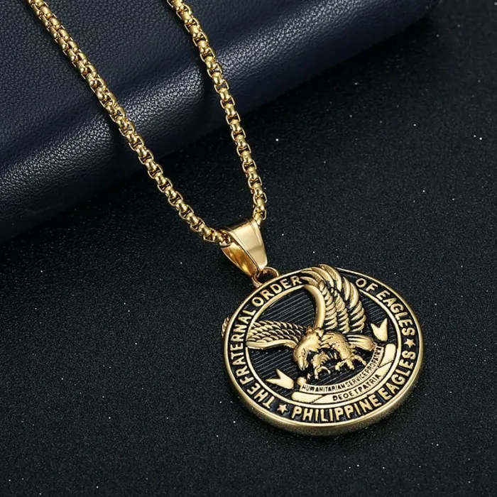 Wholesale Philippine Eagle Pendant Necklace | Vintage Blackened Letter Gold-Plated Titanium Steel Jewelry Supplier