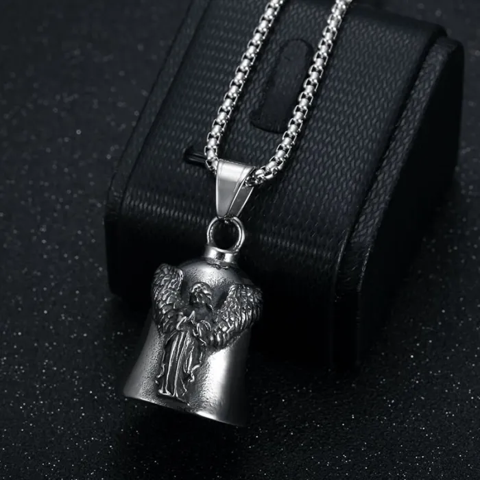 Wholesale Angel Wing Biker Bell Pendant | Punk Titanium Steel Lucky Pet Charm & Exorcism Bell Supplier