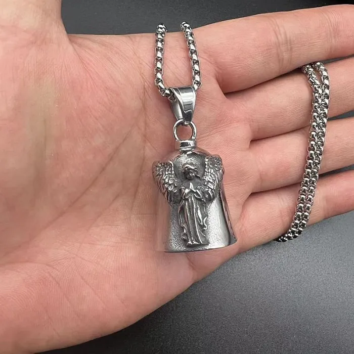 Wholesale Angel Wing Biker Bell Pendant | Punk Titanium Steel Lucky Pet Charm & Exorcism Bell Supplier
