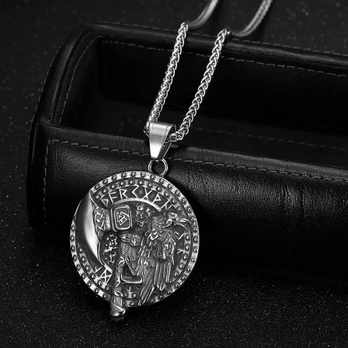 Wholesale Viking Raven Axe Pendant Necklace | Odin’s Raven Polished Gold-Plated Titanium Steel Jewelry for Men