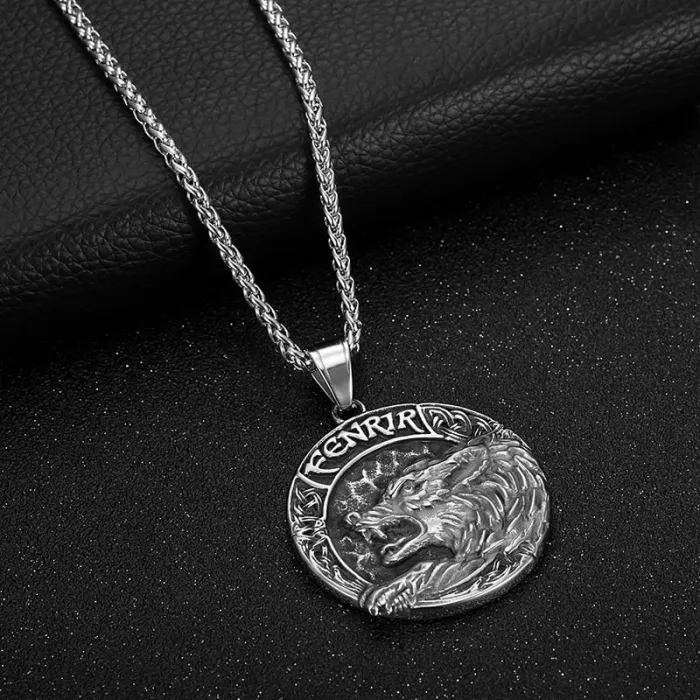 Wholesale Fenrir Wolf Head Pendant Necklace | Viking Odin Gold-Plated Titanium Steel Jewelry for Men