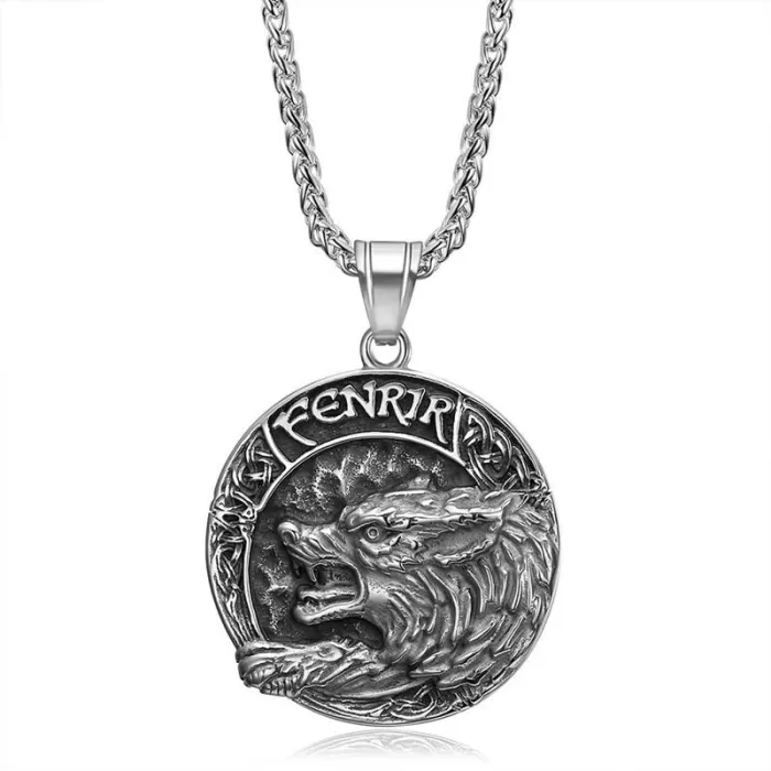 Wholesale Fenrir Wolf Head Pendant Necklace | Viking Odin Gold-Plated Titanium Steel Jewelry for Men