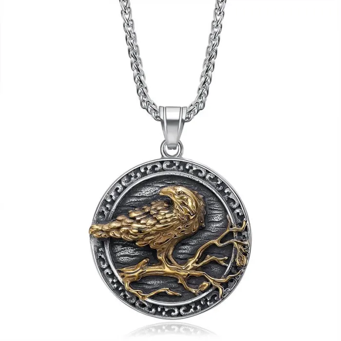 Wholesale Odin Raven Pendant Necklace | Viking Two-Tone Titanium Steel Norse Jewelry for Men Bulk Supplier