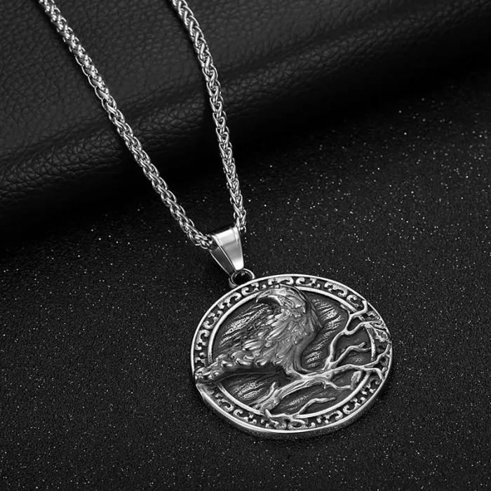 Wholesale Odin Raven Pendant Necklace | Viking Two-Tone Titanium Steel Norse Jewelry for Men Bulk Supplier