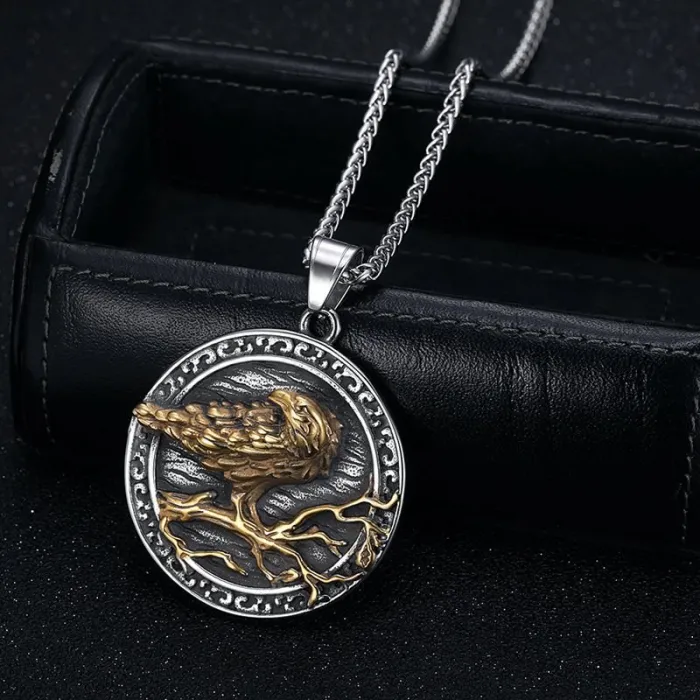 Wholesale Odin Raven Pendant Necklace | Viking Two-Tone Titanium Steel Norse Jewelry for Men Bulk Supplier