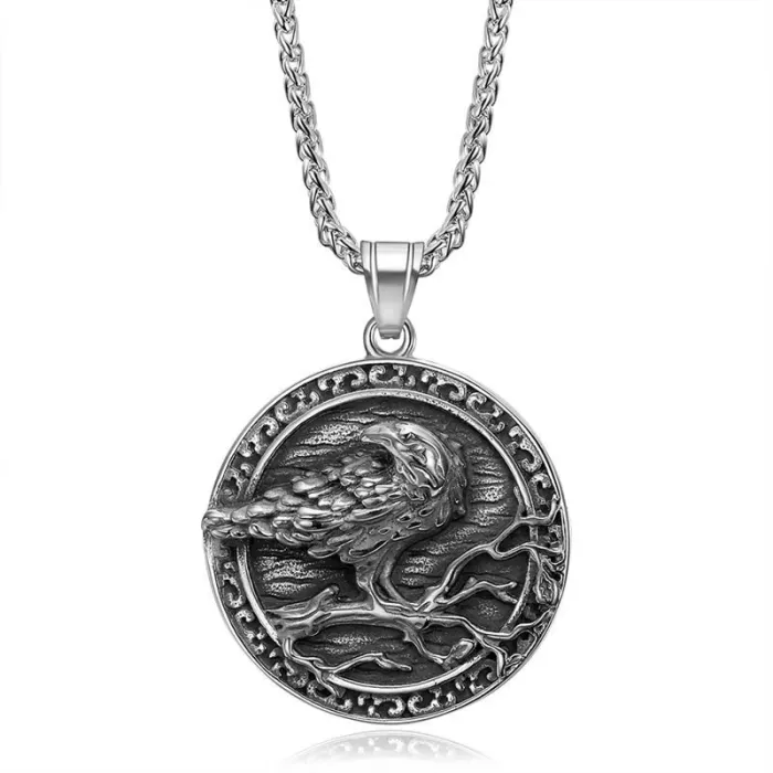 Wholesale Odin Raven Pendant Necklace | Viking Two-Tone Titanium Steel Norse Jewelry for Men Bulk Supplier