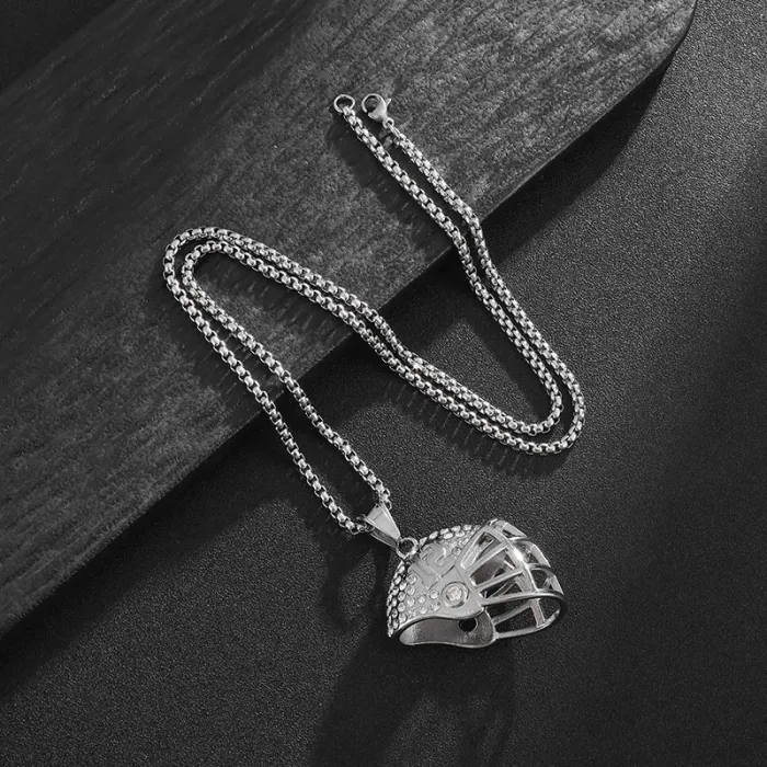 Wholesale BRADY #12 Helmet Pendant Necklace | Hip Hop Iced Out Gold-Plated Titanium Steel Football Jewelry Supplier