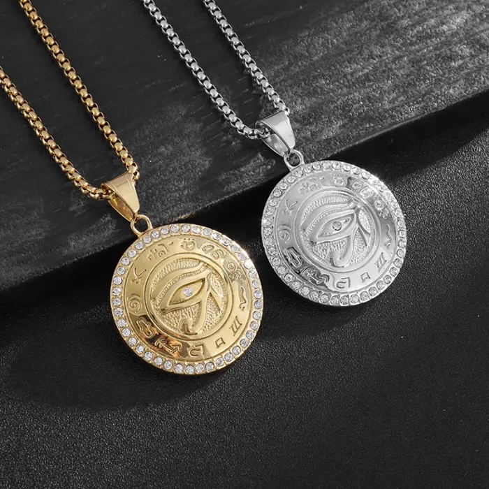 Wholesale Eye of Horus Pendant Necklace | New Hip Hop Iced Out Gold-Plated Stainless Steel Jewelry Supplier