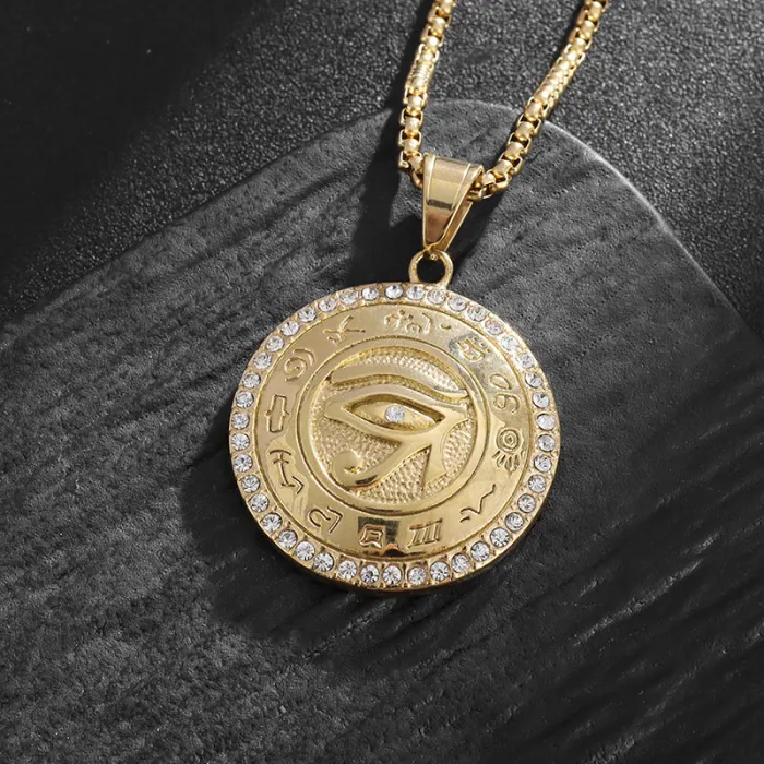 Wholesale Eye of Horus Pendant Necklace | New Hip Hop Iced Out Gold-Plated Stainless Steel Jewelry Supplier
