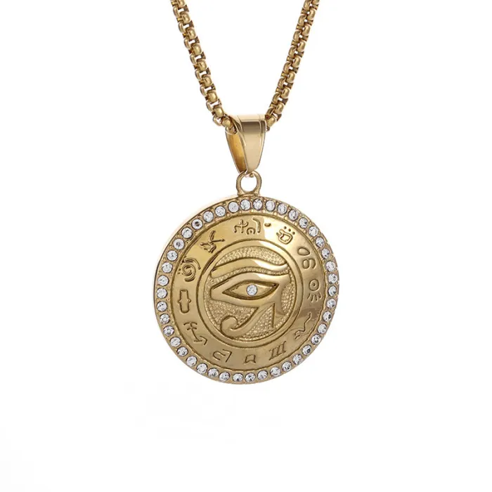 Wholesale Eye of Horus Pendant Necklace | New Hip Hop Iced Out Gold-Plated Stainless Steel Jewelry Supplier