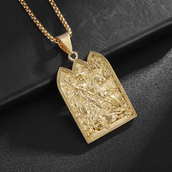 Wholesale Saint George Dragon Slayer Pendant | Hip Hop Medieval Gold Vacuum-Plated Titanium Steel Necklace Supplier