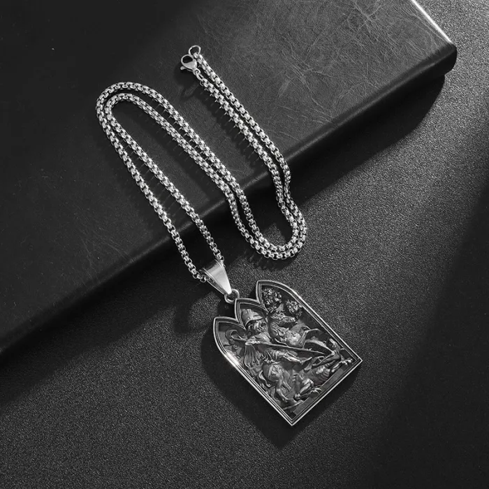 Wholesale Saint George Dragon Slayer Pendant | Hip Hop Medieval Gold Vacuum-Plated Titanium Steel Necklace Supplier