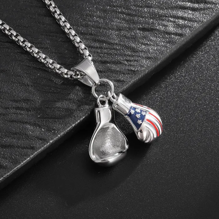 Wholesale USA Flag Boxing Gloves Pendant Necklace | Hip Hop Polished Titanium Steel Epoxy Jewelry Bulk Supplier
