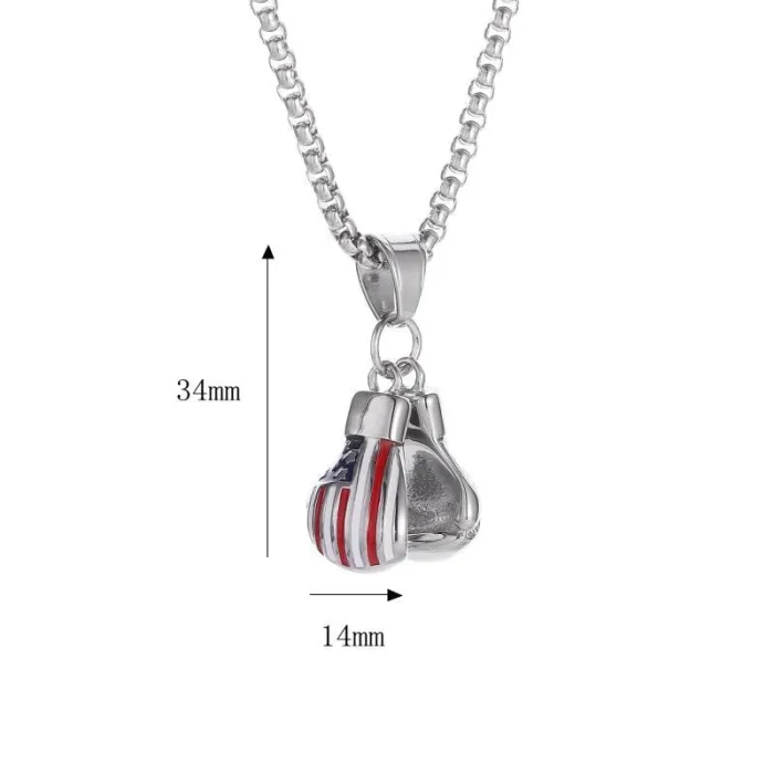 Wholesale USA Flag Boxing Gloves Pendant Necklace | Hip Hop Polished Titanium Steel Epoxy Jewelry Bulk Supplier