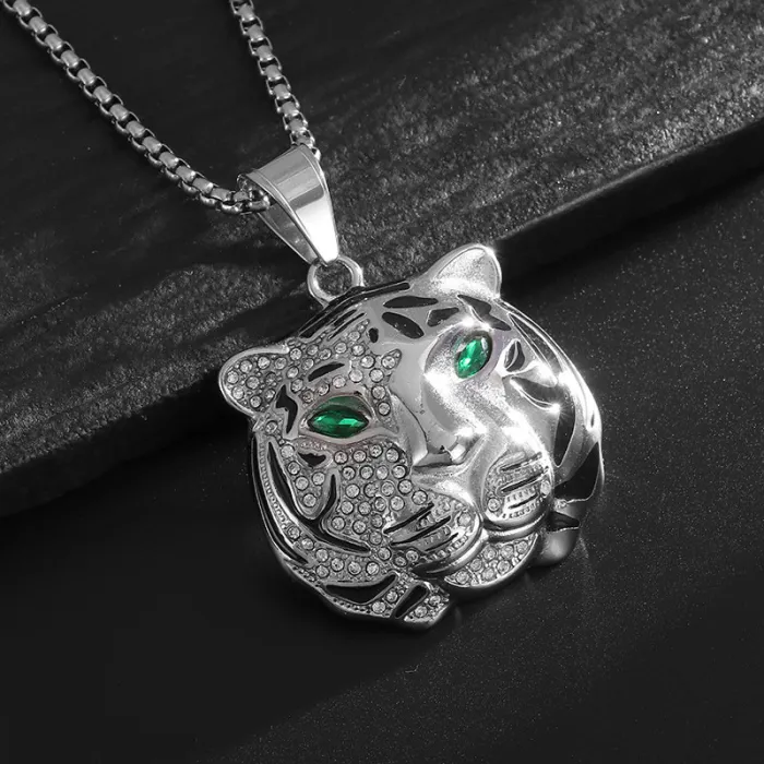 Wholesale Tiger Head Pendant Necklace | New Hip Hop Iced Out Gold-Plated Titanium Steel Jewelry Bulk Supplier