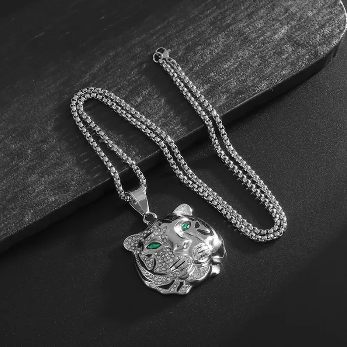 Wholesale Tiger Head Pendant Necklace | New Hip Hop Iced Out Gold-Plated Titanium Steel Jewelry Bulk Supplier