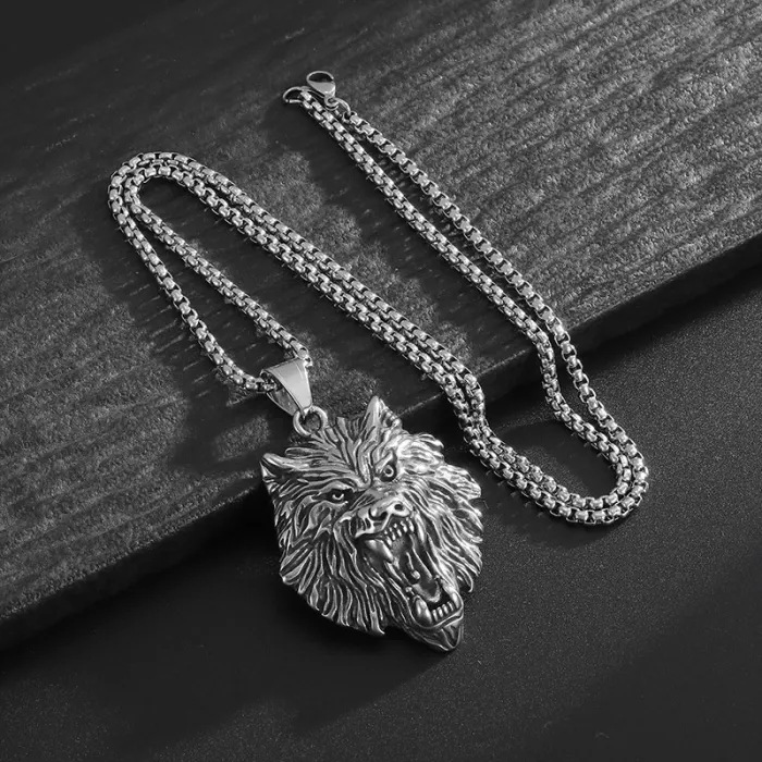 Wholesale Fenrir Wolf Head Pendant Necklace | Viking Polished Vintage Gold Stainless Steel Jewelry Bulk Supplier