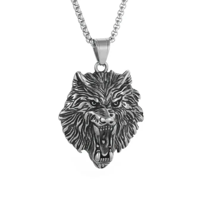 Wholesale Fenrir Wolf Head Pendant Necklace | Viking Polished Vintage Gold Stainless Steel Jewelry Bulk Supplier