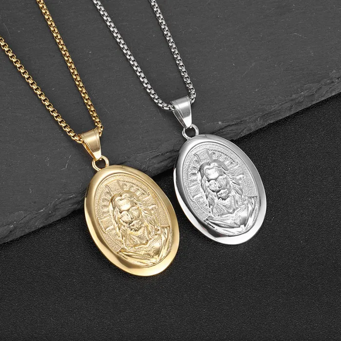 Wholesale YS Portrait Pendant Necklace | Polished Gold-Plated Stainless Steel Men’s Jewelry Bulk Supplier