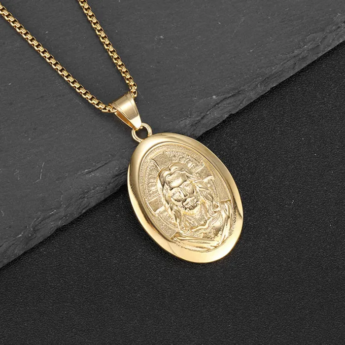 Wholesale YS Portrait Pendant Necklace | Polished Gold-Plated Stainless Steel Men’s Jewelry Bulk Supplier