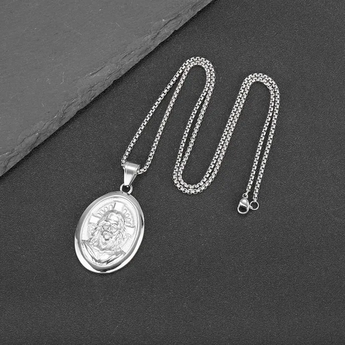 Wholesale YS Portrait Pendant Necklace | Polished Gold-Plated Stainless Steel Men’s Jewelry Bulk Supplier