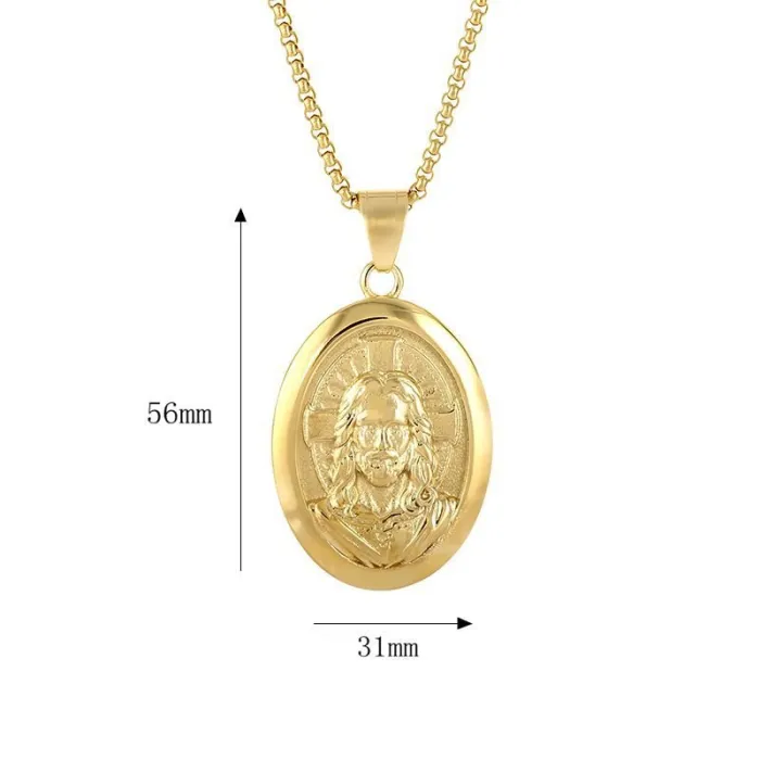 Wholesale YS Portrait Pendant Necklace | Polished Gold-Plated Stainless Steel Men’s Jewelry Bulk Supplier