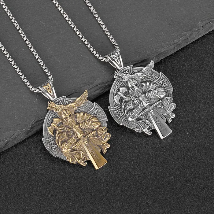 Wholesale Odin Pendant Necklace | Viking Norse God King Polished Gold-Plated Stainless Steel Jewelry Bulk Supplier