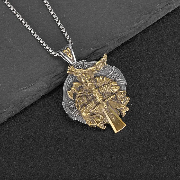 Wholesale Odin Pendant Necklace | Viking Norse God King Polished Gold-Plated Stainless Steel Jewelry Bulk Supplier