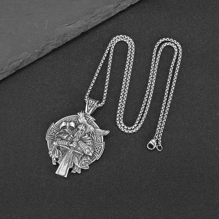 Wholesale Odin Pendant Necklace | Viking Norse God King Polished Gold-Plated Stainless Steel Jewelry Bulk Supplier