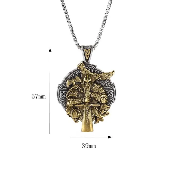 Wholesale Odin Pendant Necklace | Viking Norse God King Polished Gold-Plated Stainless Steel Jewelry Bulk Supplier