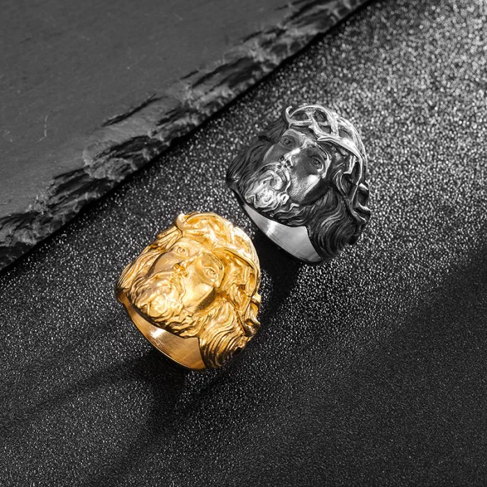 Wholesale YS Portrait Ring | Polished Gold-Plated Stainless Steel Men’s Jewelry Bulk Supplier