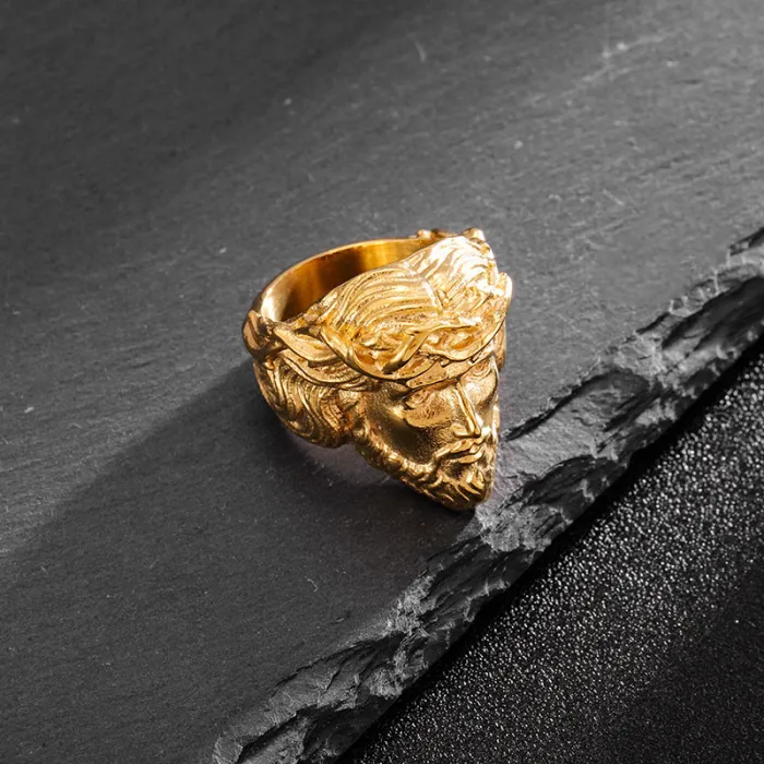 Wholesale YS Portrait Ring | Polished Gold-Plated Stainless Steel Men’s Jewelry Bulk Supplier